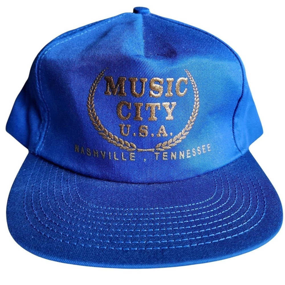 Vintage Music City USA Nashville Tennessee Snapback Hat Blue Gold Made in USA